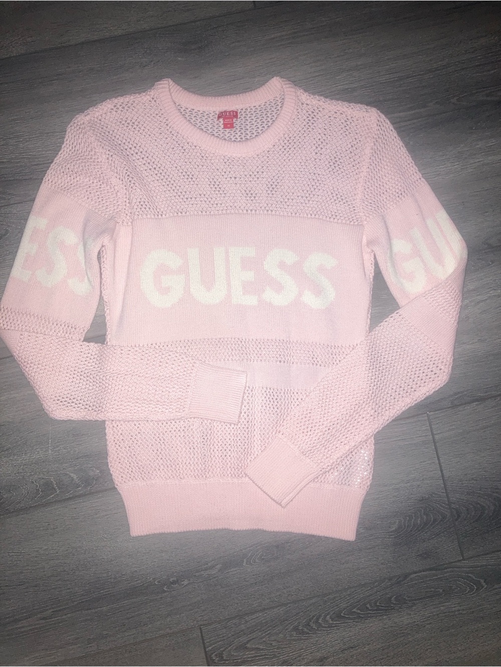 Guess Light Pink Logo Knit Crewneck Sweater